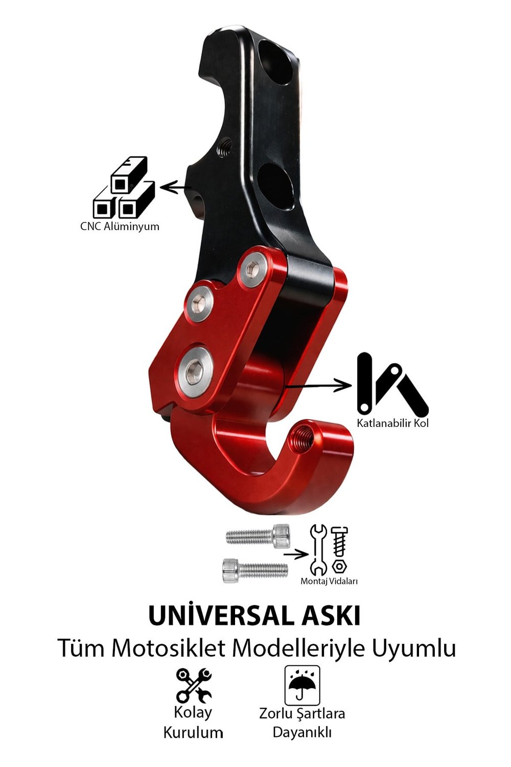 Universal Motosiklet Askı Aparatı Ayak 115mm Cnc Kırmızı