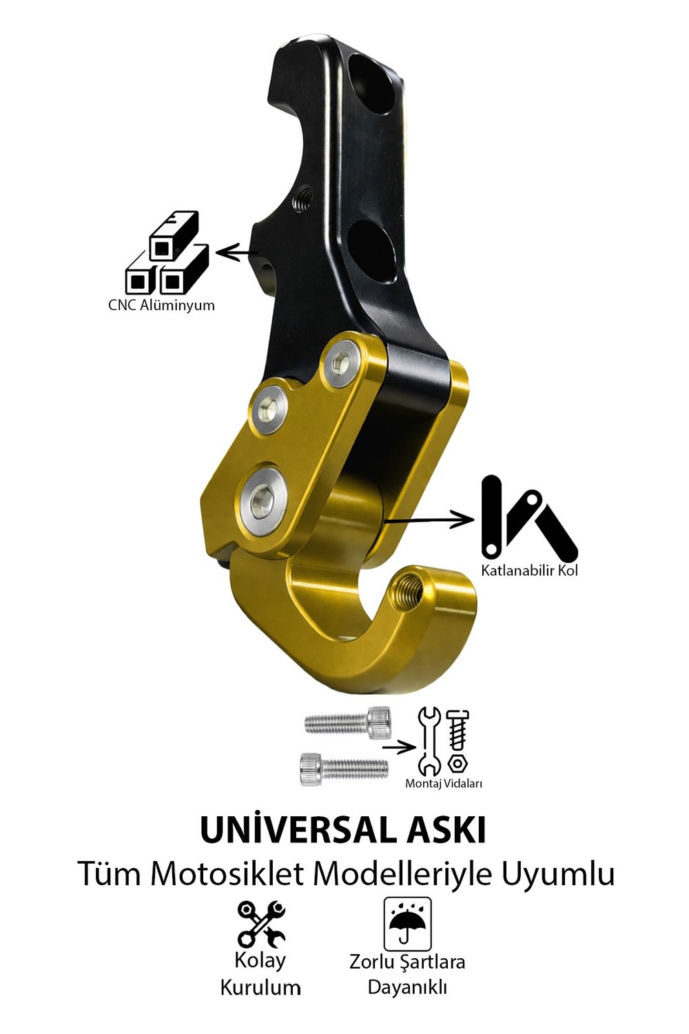 Universal Motosiklet Askı Aparatı Ayak 115mm Cnc Gold