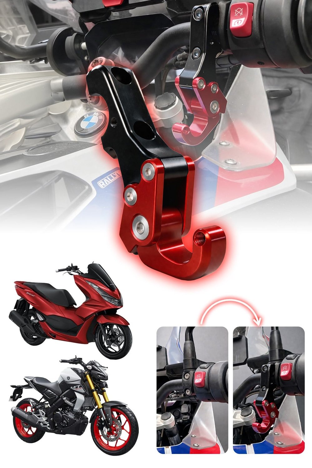 Universal Motosiklet Askı Aparatı Ayak 115mm Cnc Kırmızı