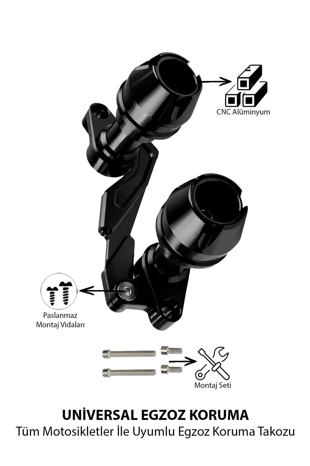 Universal Motosiklet Egzoz Koruma Takozu Cnc Siyah