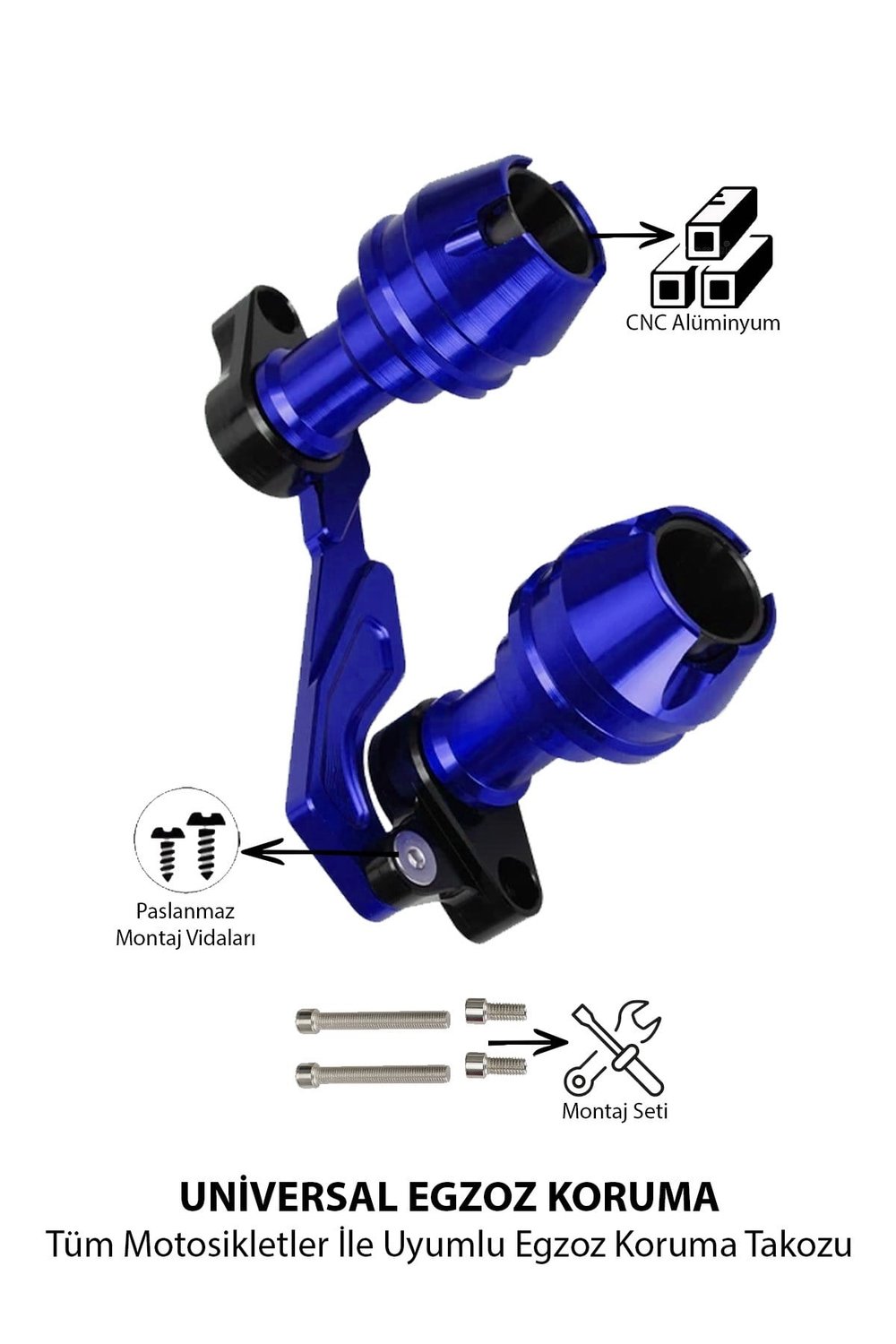 Universal Motosiklet Egzoz Koruma Takozu Cnc Mavi
