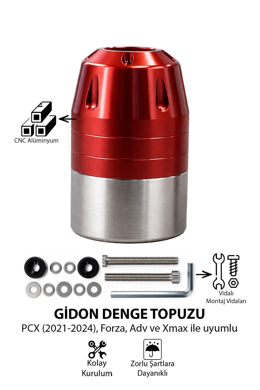 Universal Motosiklet Gidon Denge Topuzu Vidalı Cnc Kırmızı
