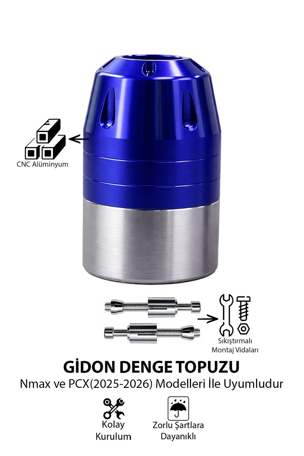 Universal Motosiklet Gidon Denge Topuzu Sıkıştırma Cnc Mavi