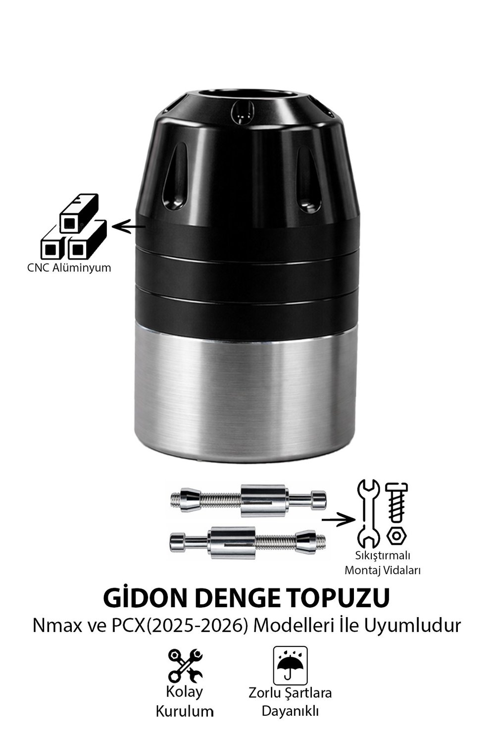 Universal Motosiklet Gidon Denge Topuzu Sıkıştırma Cnc Siyah
