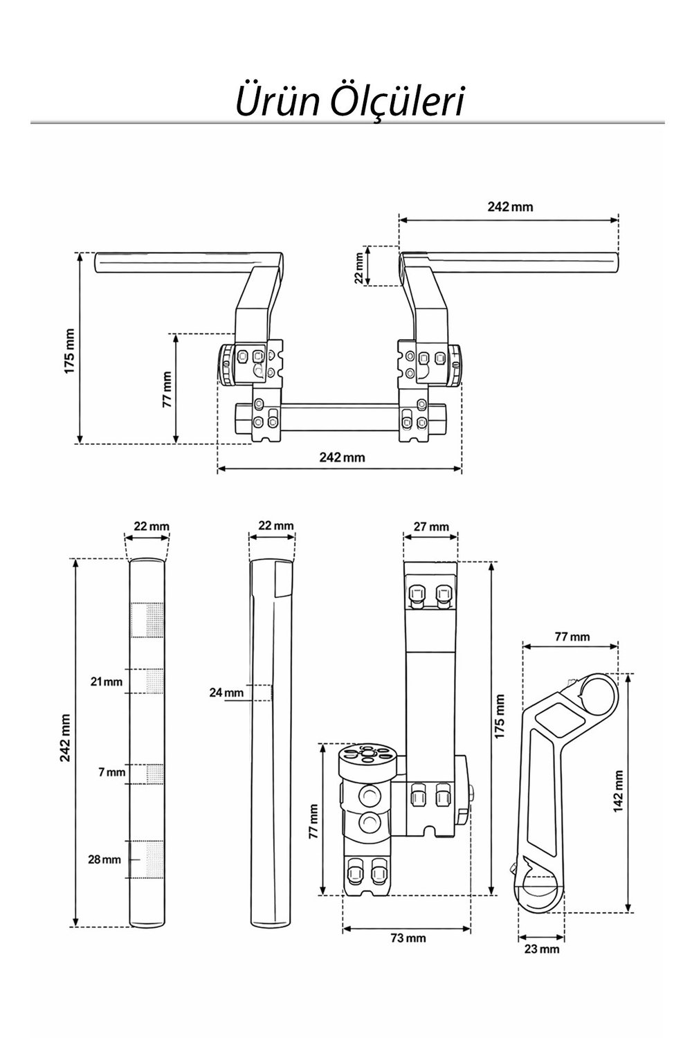 Universal Motosiklet Gidon Seti 22 mm Boru Çaplı Ayarlanabilir Cnc Siyah