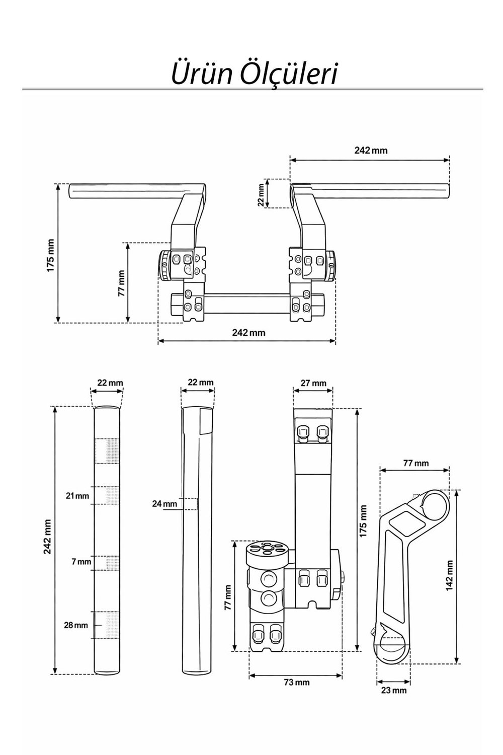 Universal Motosiklet Gidon Seti 22 mm Boru Çaplı Ayarlanabilir Cnc Gold