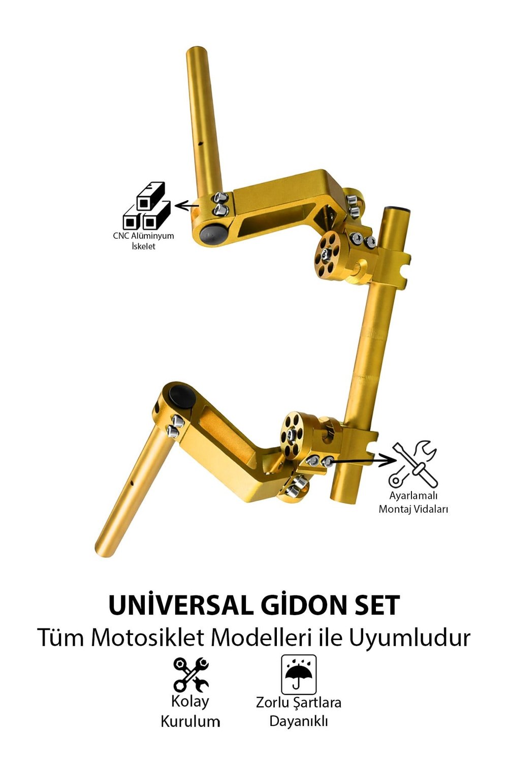 Universal Motosiklet Gidon Seti 22 mm Boru Çaplı Ayarlanabilir Cnc Gold