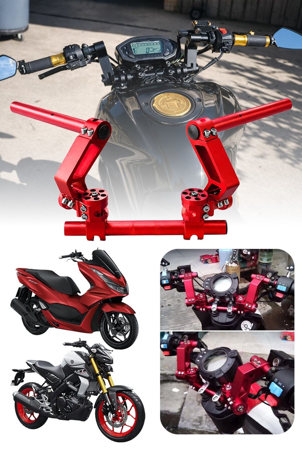 Universal Motosiklet Gidon Seti 22 mm Boru Çaplı Ayarlanabilir Cnc Kırmızı