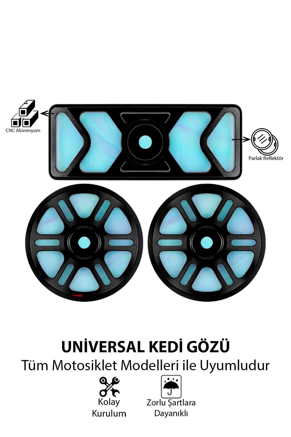 Universal Motosiklet Kedi Gözü Reflektör Seti Cnc Siyah