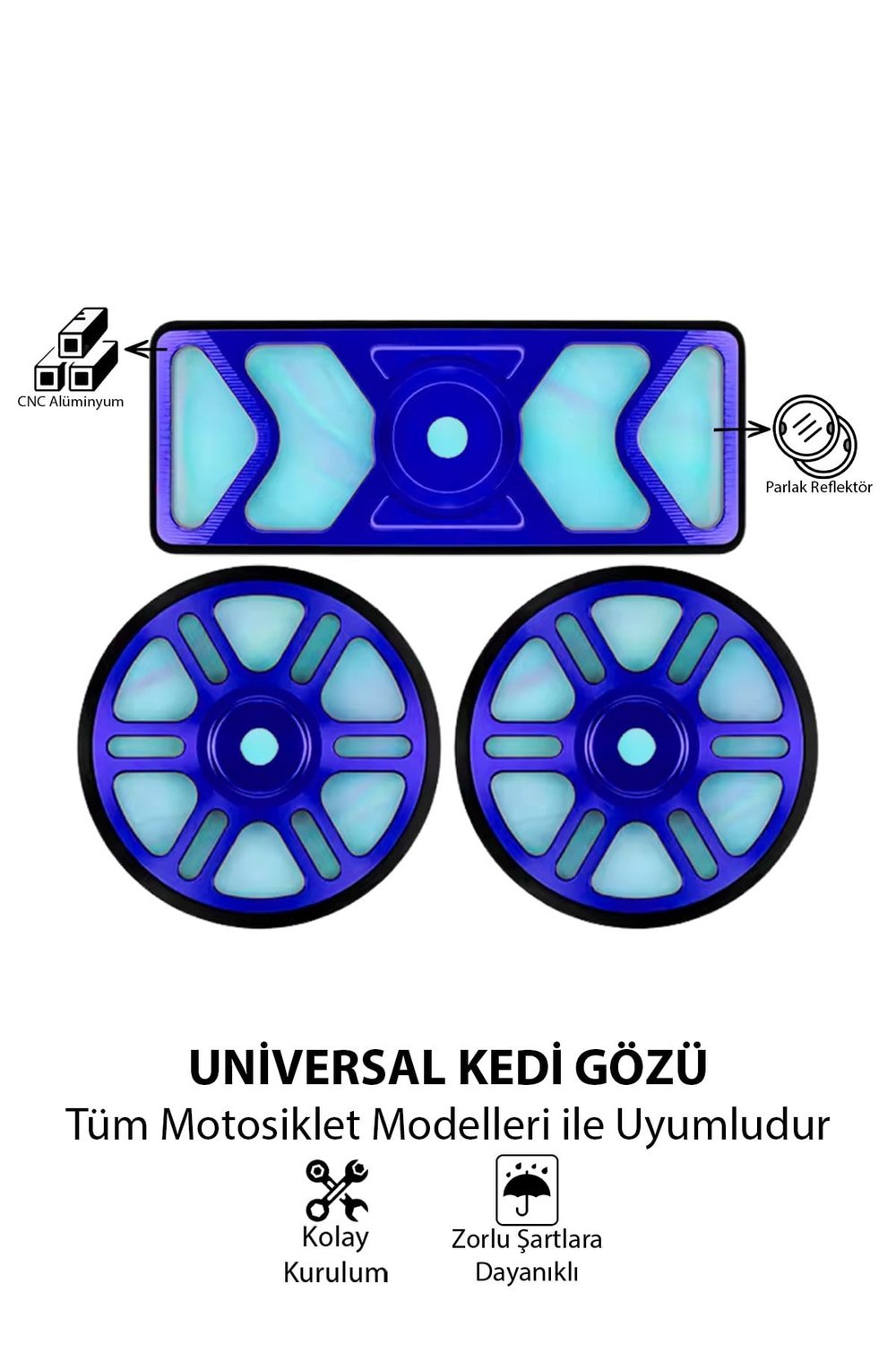 Universal Motosiklet Kedi Gözü Reflektör Seti Cnc Mavi