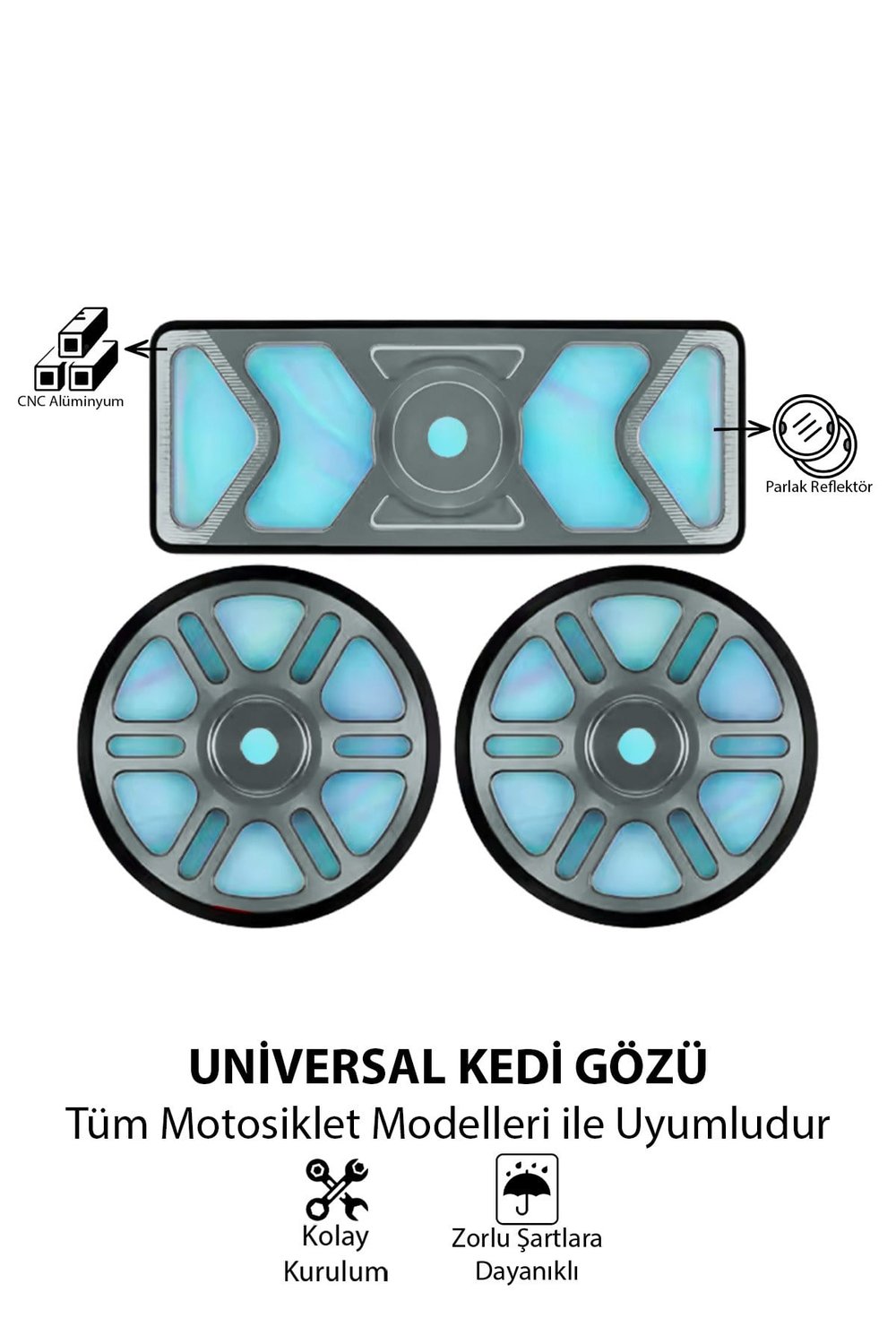 Universal Motosiklet Kedi Gözü Reflektör Seti Cnc Titanyum