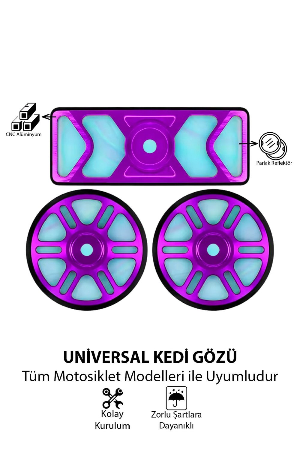 Universal Motosiklet Kedi Gözü Reflektör Seti Cnc Mor