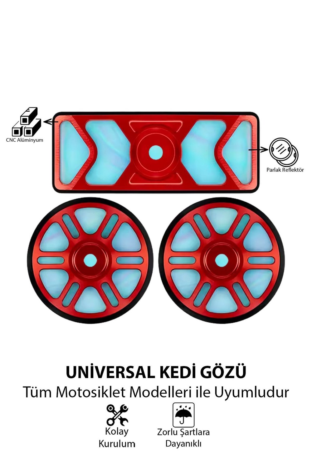 Universal Motosiklet Kedi Gözü Reflektör Seti Cnc Kırmızı