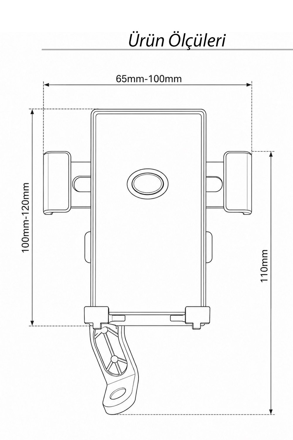 Universal Motosiklet Uyumlu Ayna Telefon Tutacağı Metal + ABS Plastik Siyah Renk