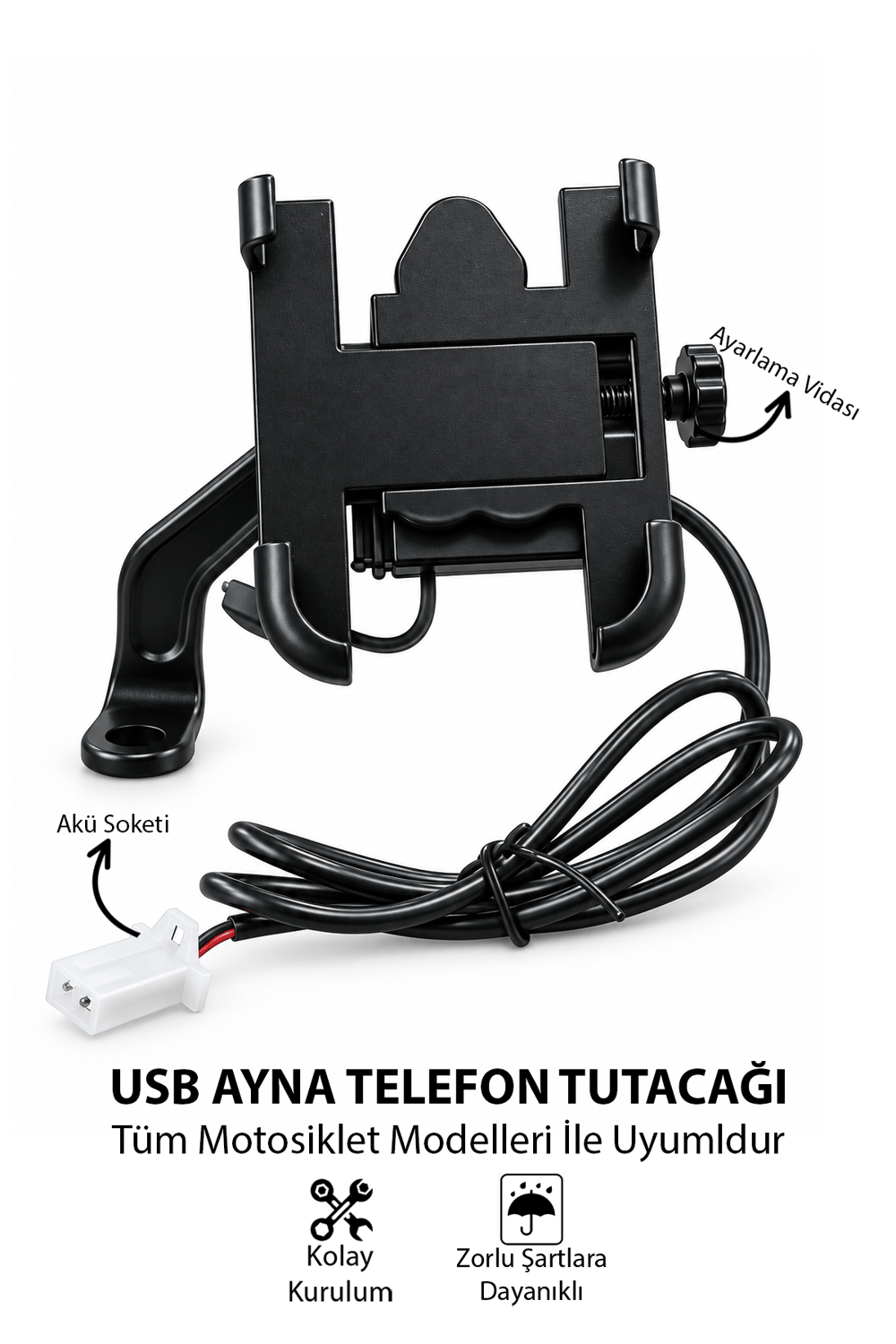 Universal Motosiklet Uyumlu USB Ayna Telefon Tutacağı Tüm Yıllar ABS Plastik + Metal Siyah Renk
