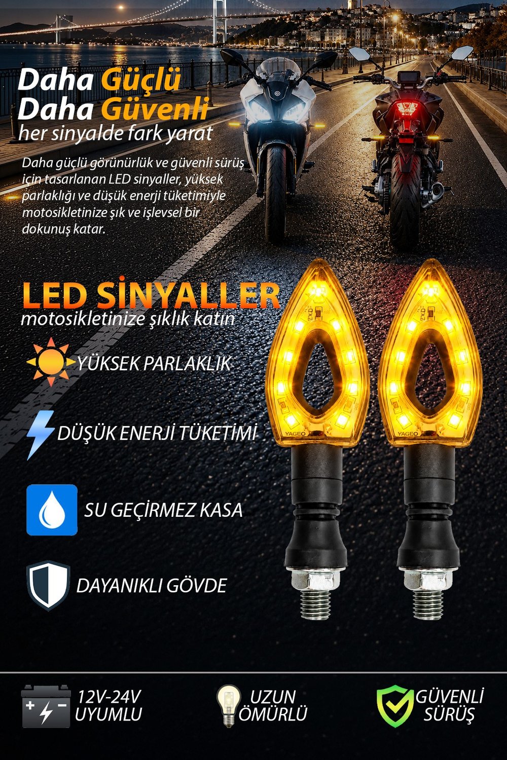 Universal Sinyal Ledi Damla Kasa Tek Renk Vidalı | Tüm Motosikletler İle Uyumlu