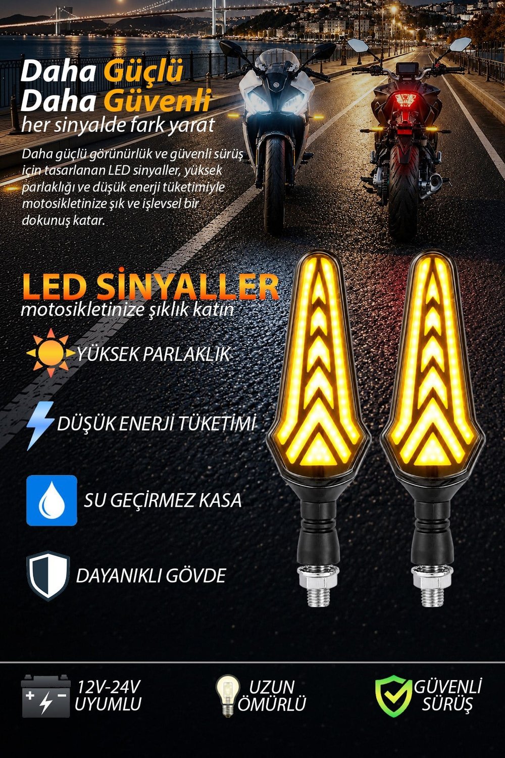 Universal Sinyal Ledi Drl Kayar Led Tek Renk Vidalı | Tüm Motosikletler İle Uyumlu