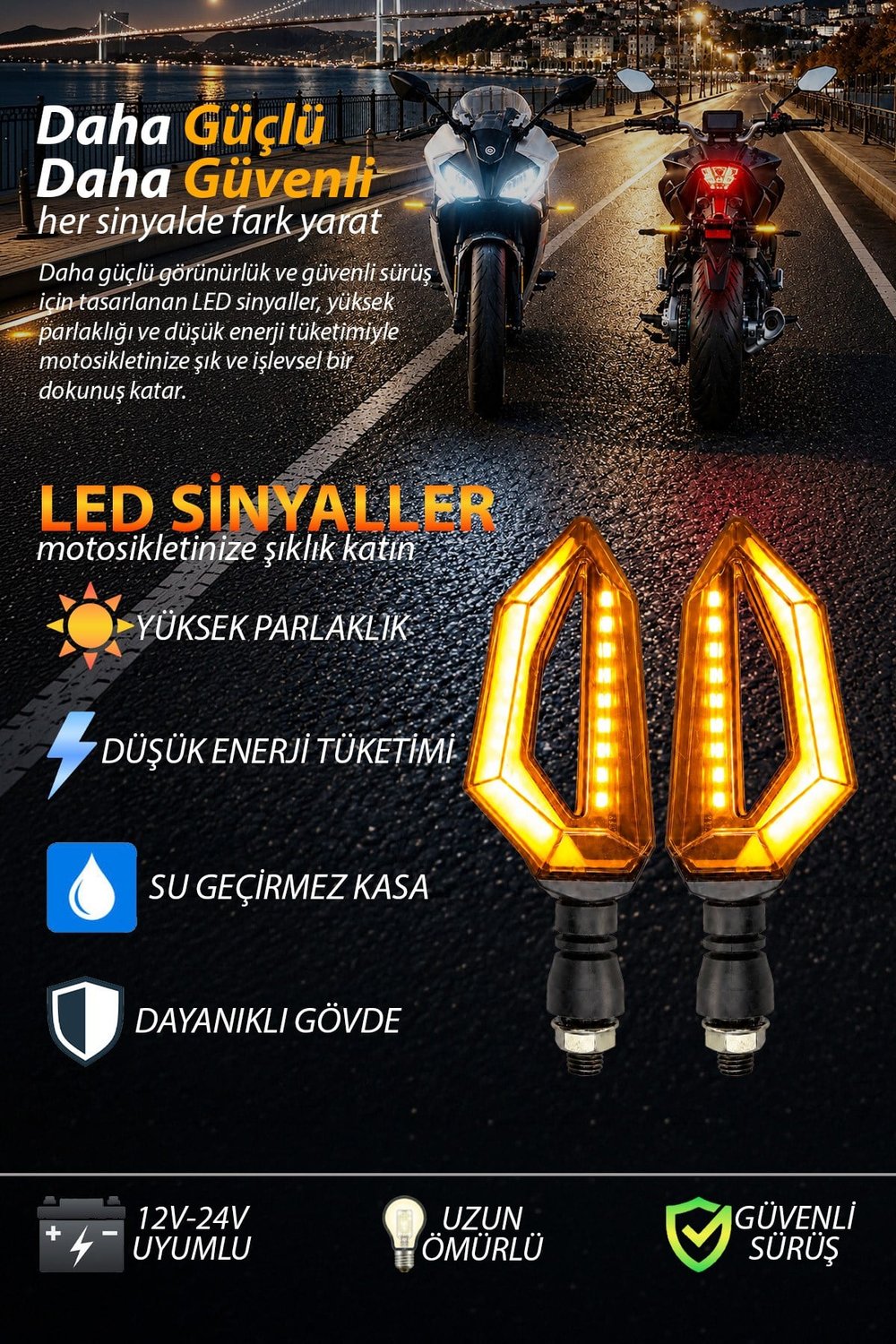 Universal Sinyal Ledi Kayar Led Tek Renk Vidalı | Tüm Motosikletler İle Uyumlu