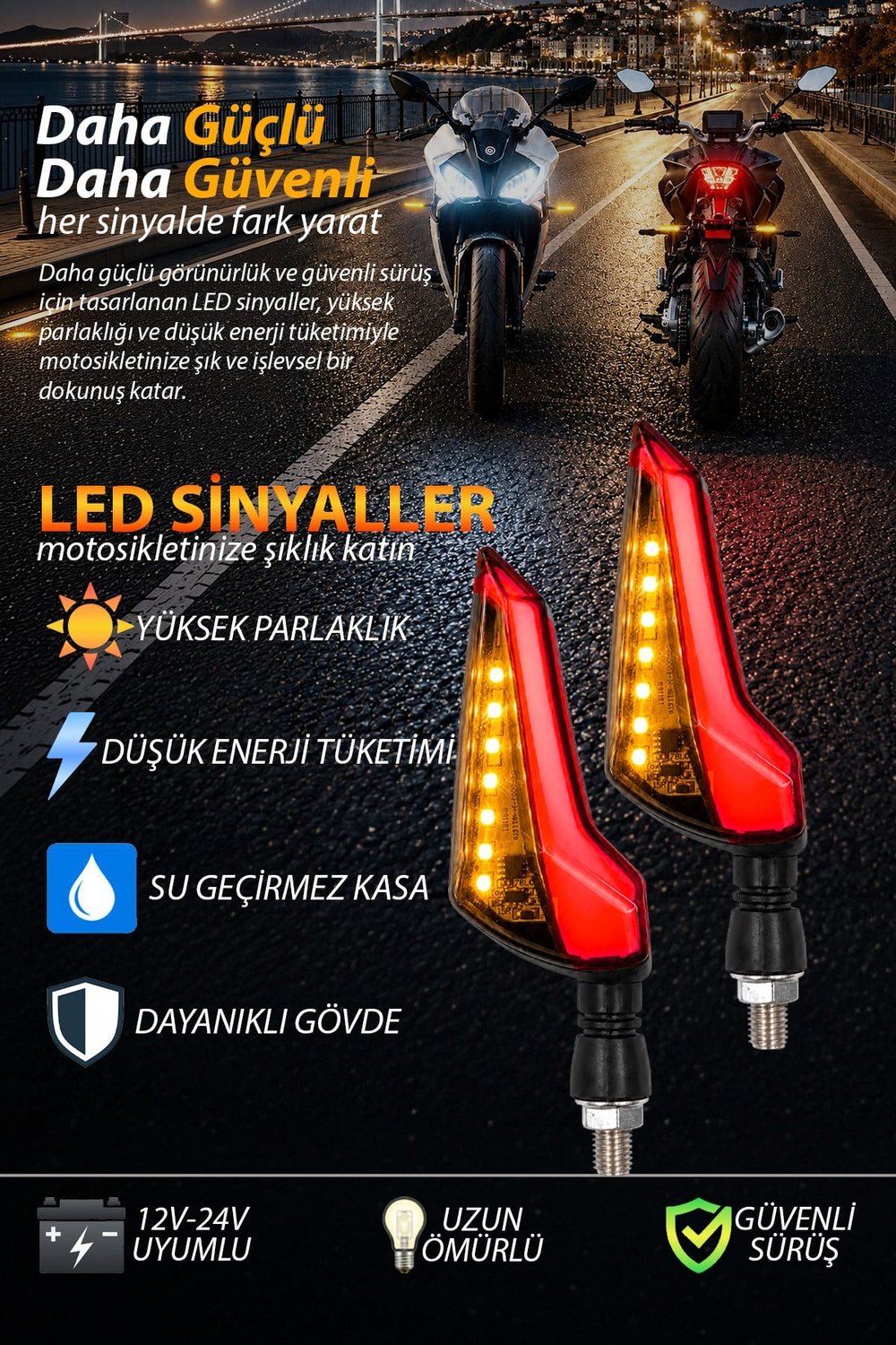 Universal Sinyal Ledi L Kasa Çift Renk Led Vidalı | Tüm Motosikletler İle Uyumlu