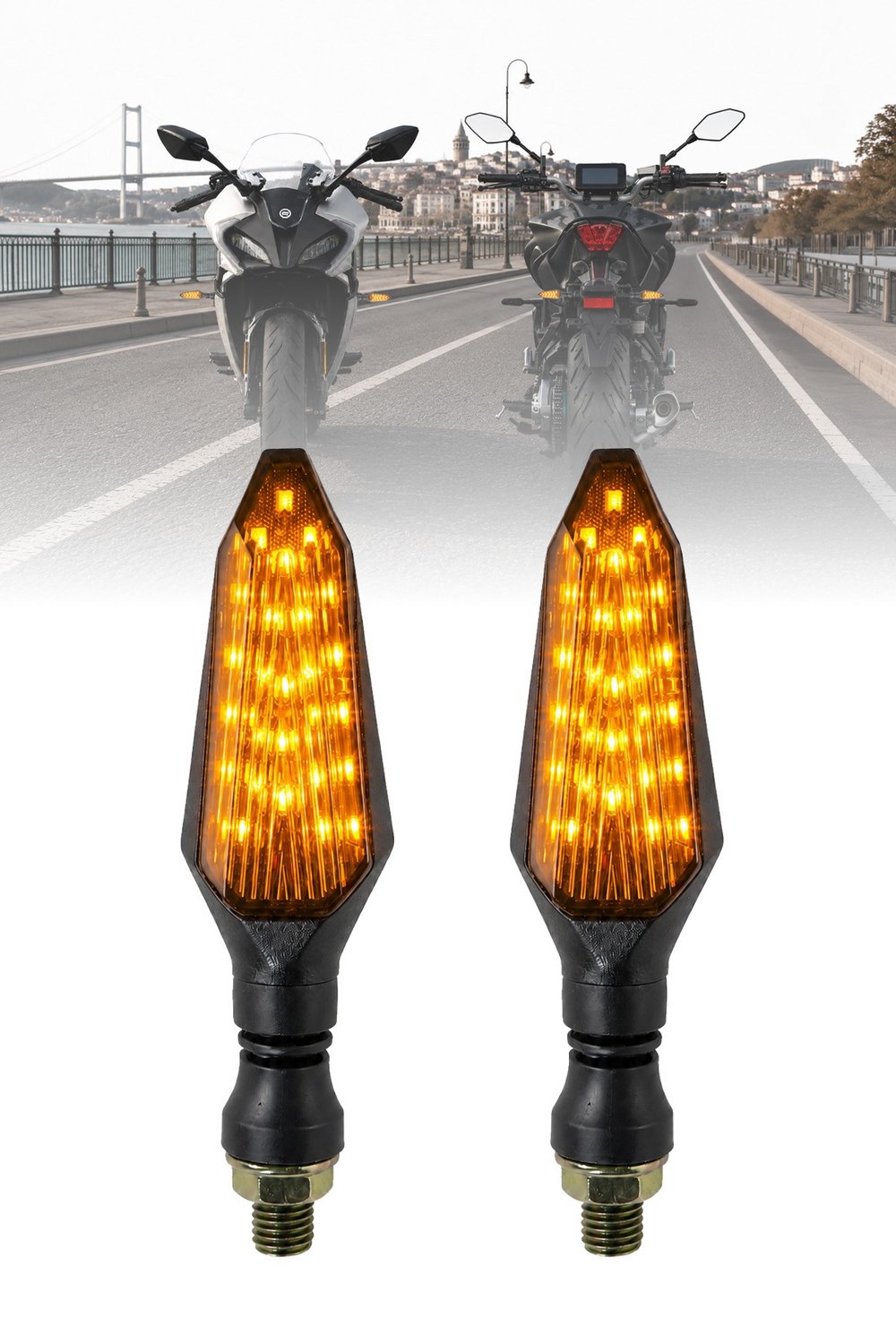 Universal Sinyal Ledi Uzun Kasa Tek Renk | Tüm Motosikletler İle Uyumlu