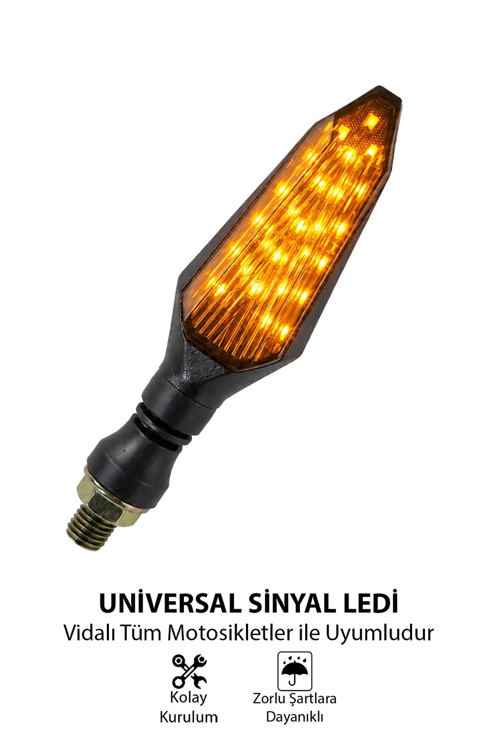 Universal Sinyal Ledi Uzun Kasa Tek Renk | Tüm Motosikletler İle Uyumlu