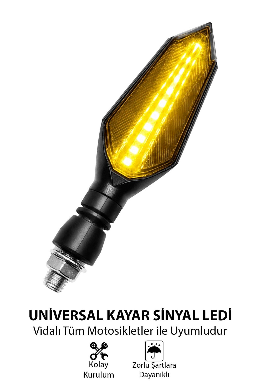 Universal Sinyal Ledi Uzun Kasa | Tüm Motosikletler İle Uyumlu