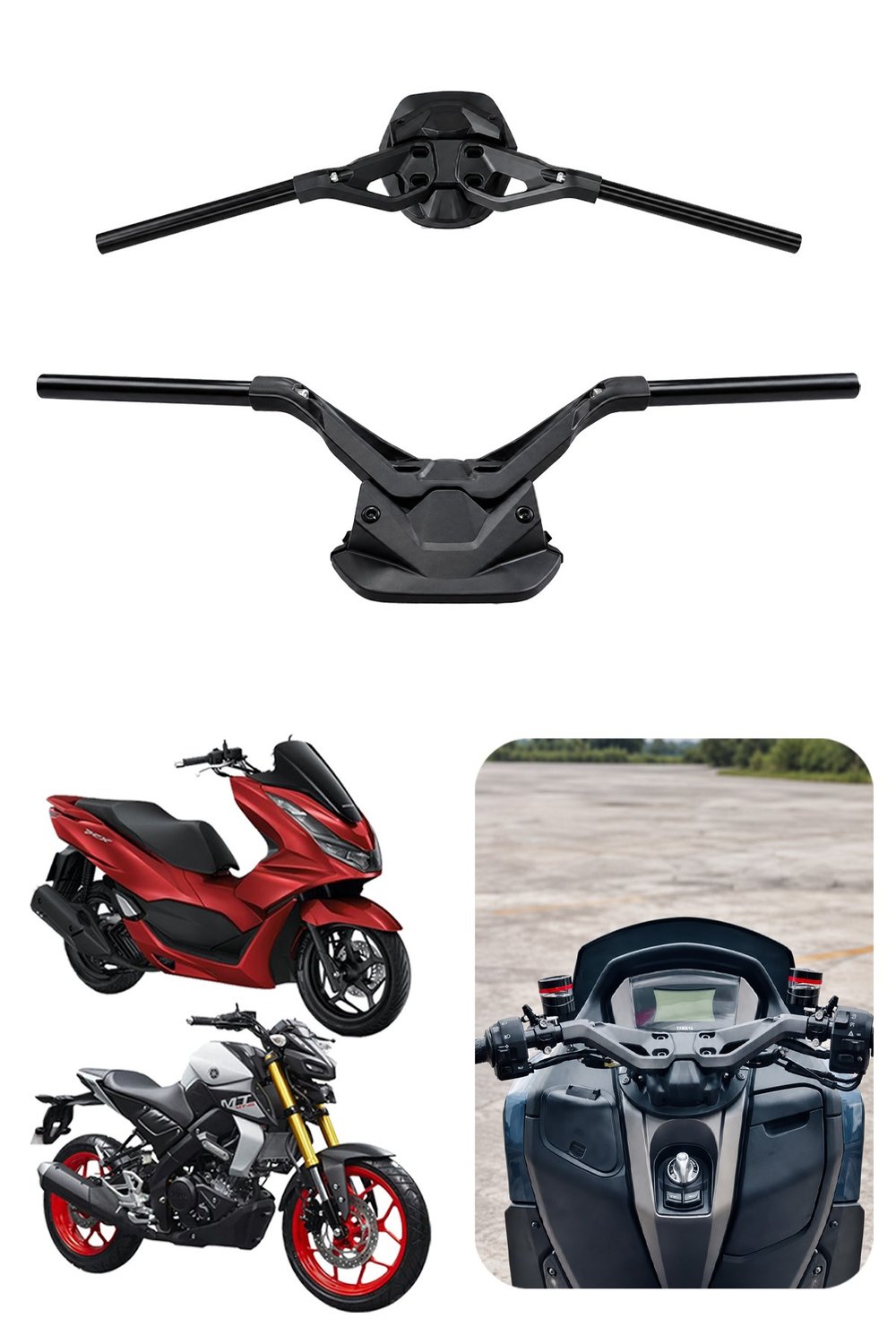 Universal T-Max Motosiklet Gidon Seti 22 mm Boru Çaplı 735 mm CNC Alüminyum Ayarlı Montaj Vidalı Siyah