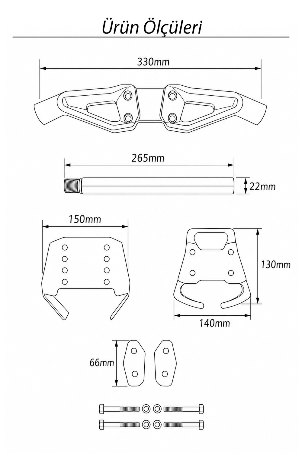 Universal T-Max Motosiklet Gidon Seti 22 mm Boru Çaplı 735 mm CNC Alüminyum Ayarlı Montaj Vidalı Siyah