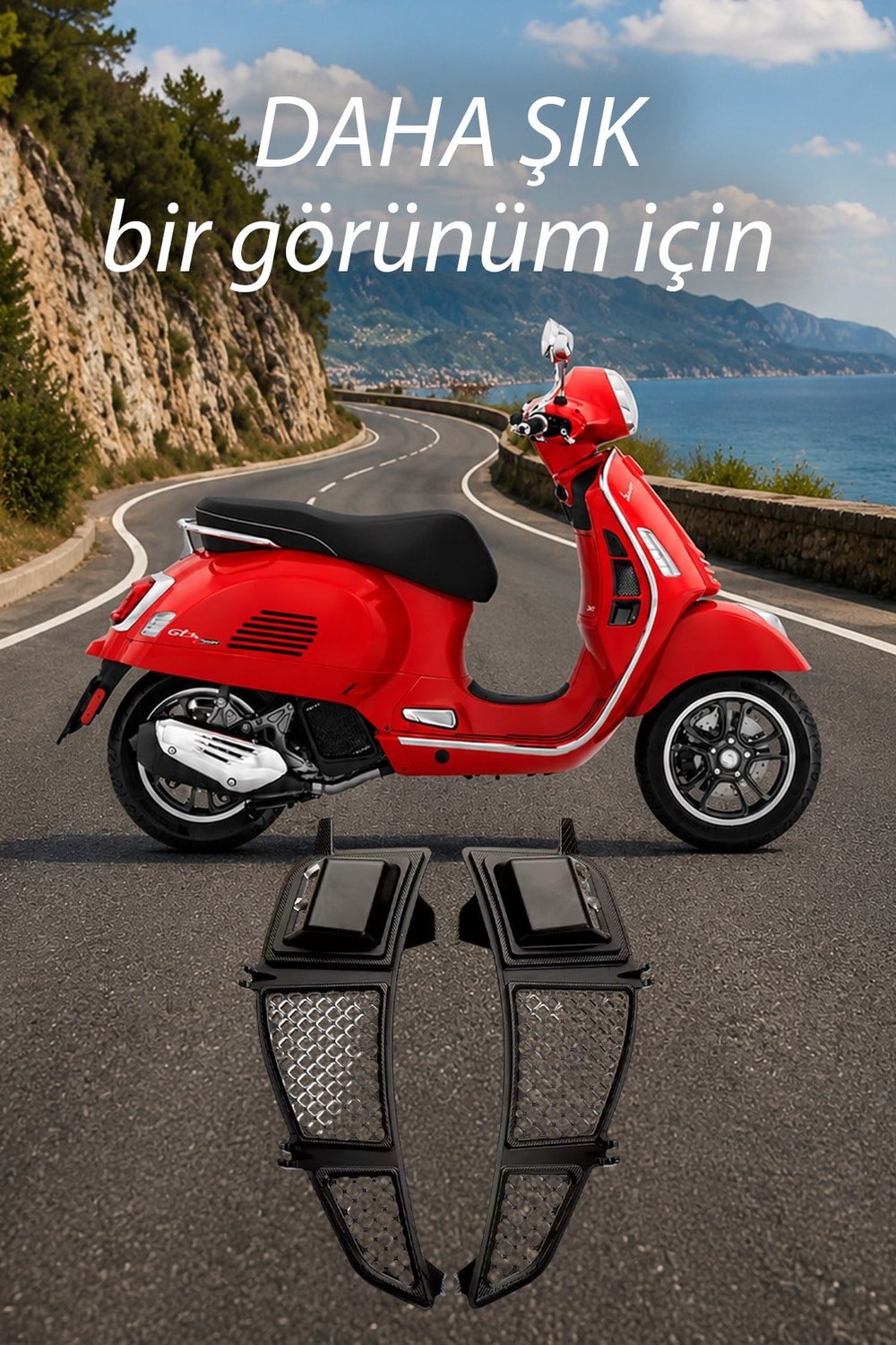 Vespa Gts Gtv Uyumlu 2 Parça Radyatör Koruma Izgarası 2023-2026 Cnc Siyah