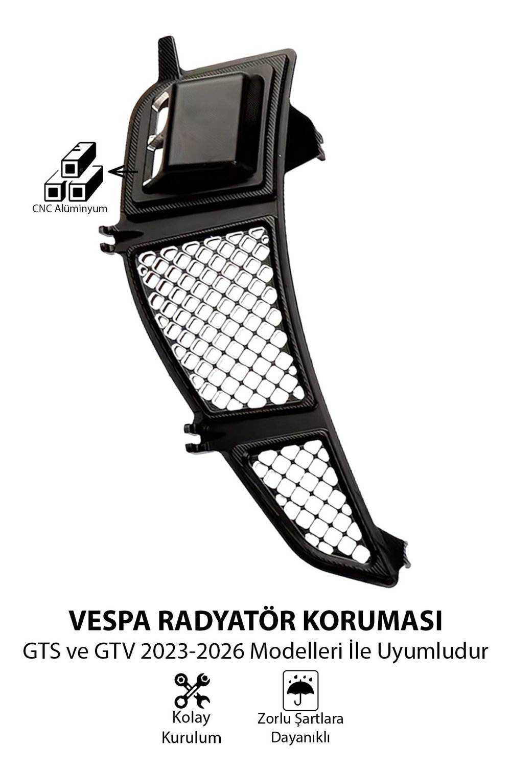 Vespa Gts Gtv Uyumlu 2 Parça Radyatör Koruma Izgarası 2023-2026 Cnc Siyah