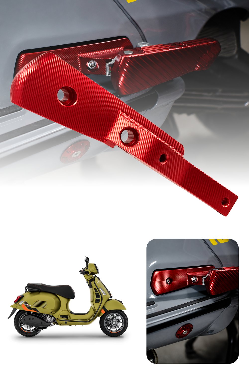Vespa Uyumlu Artçı Basamak Uzatma GTS GTV Cnc Kırmızı