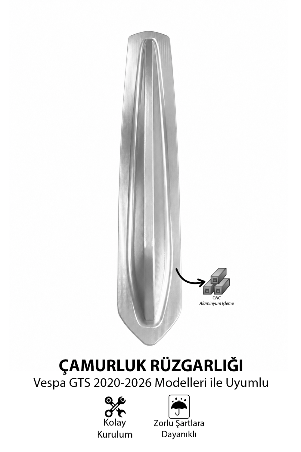 Vespa Uyumlu Çamurluk Rüzgarlığıt Primavera Cnc Gümüş