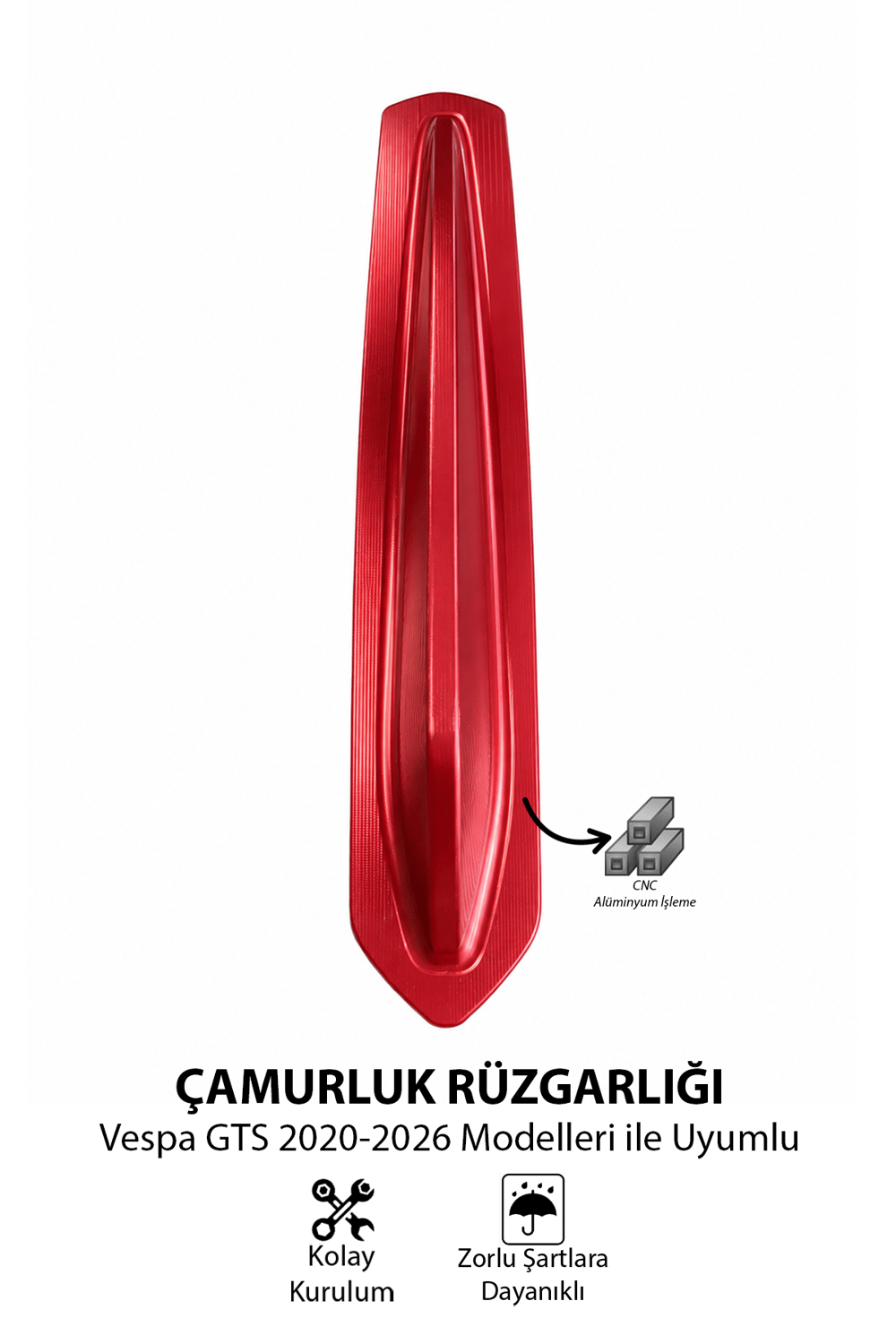 Vespa Uyumlu Çamurluk Rüzgarlığıt Primavera Cnc Kırmızı