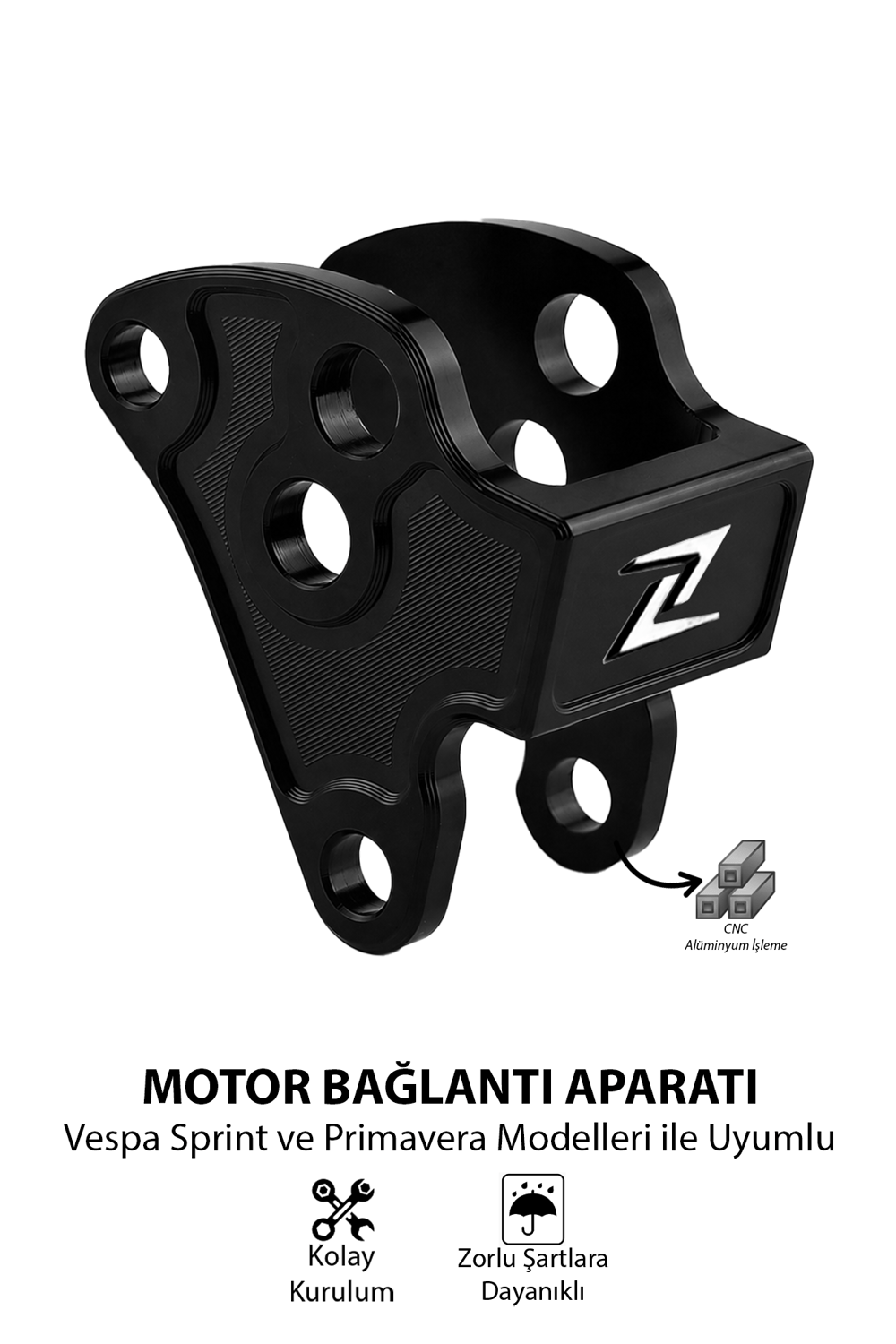 Vespa Uyumlu Motor Bağlantı Aparatı Cnc Siyah