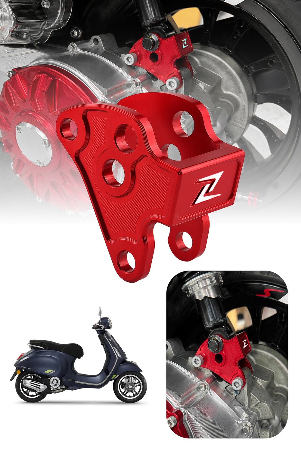 Vespa Uyumlu Motor Bağlantı Aparatı Cnc Kırmızı