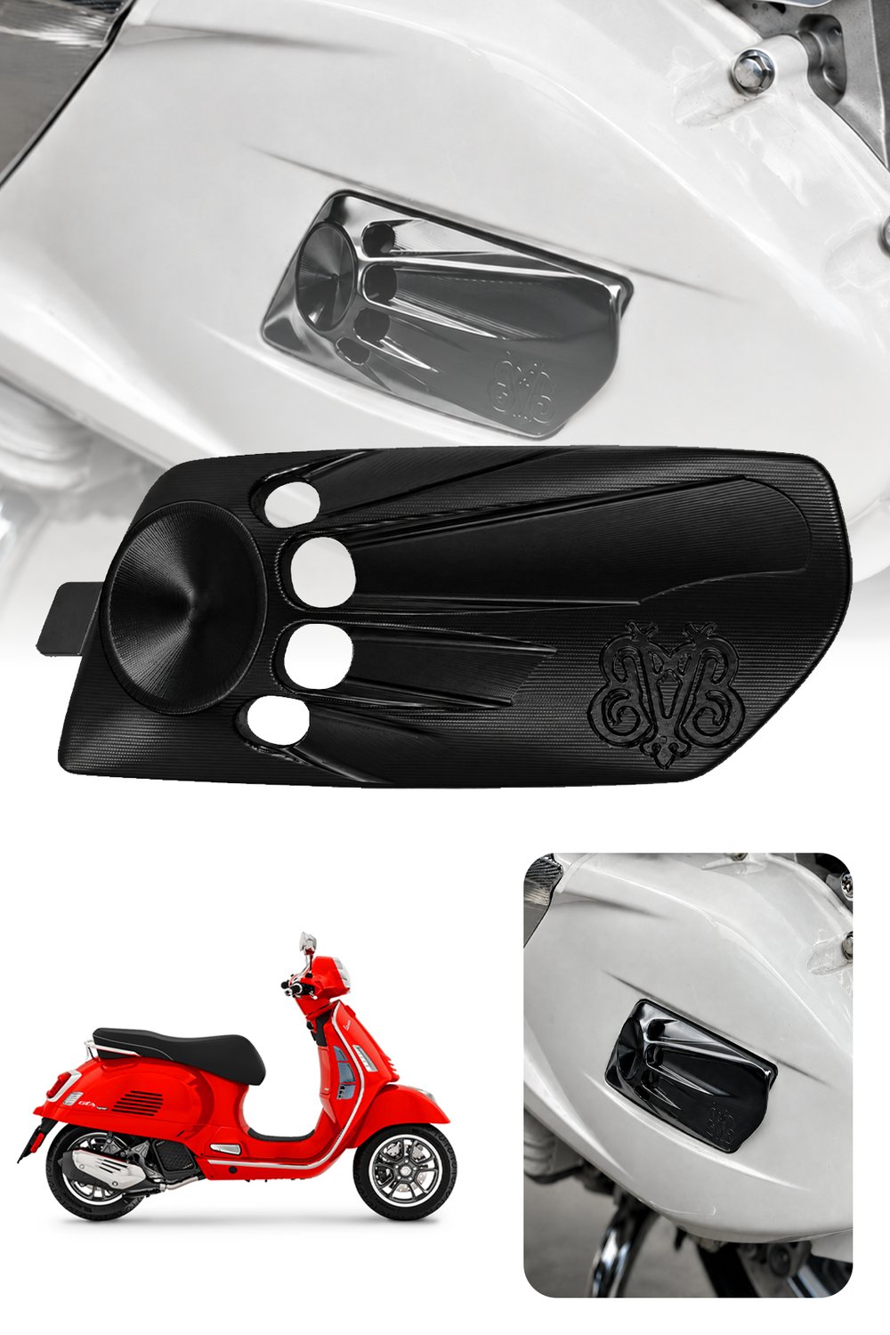Vespa Uyumlu Varyatör Hava Girş Kapağı GTS GTV Cnc Siyah