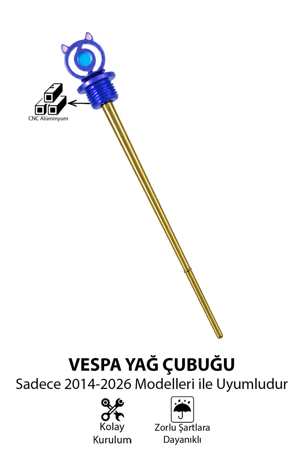 Vespa Uyumlu Yağ Çubuğu 2014-2026 Cnc Mavi