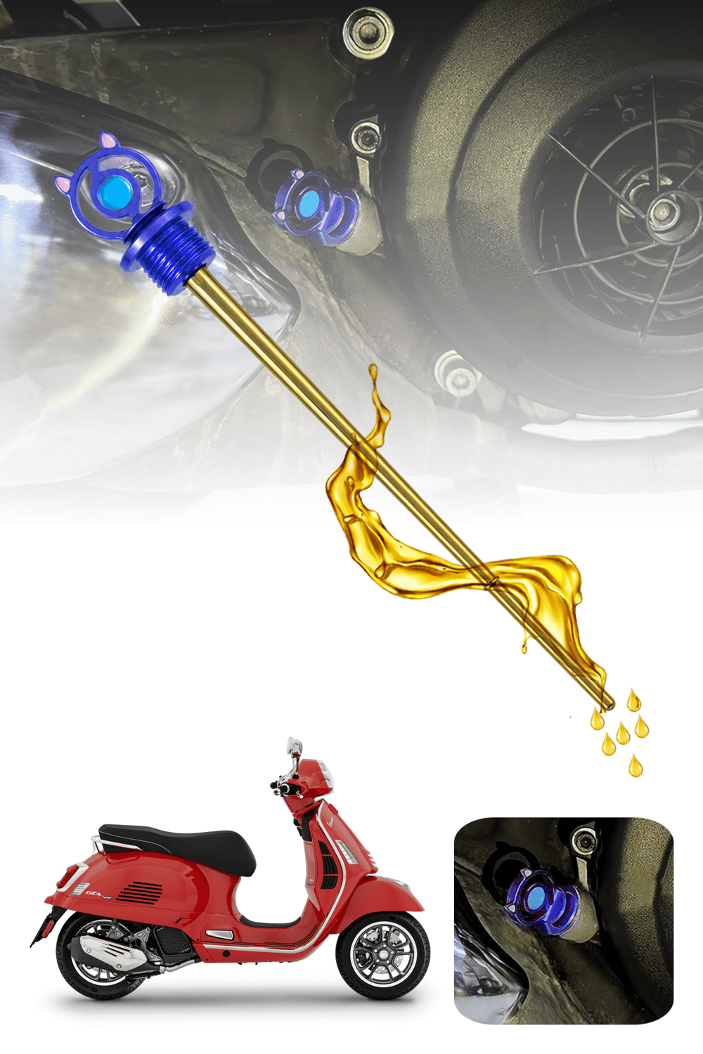 Vespa Uyumlu Yağ Çubuğu 2014-2026 Cnc Mavi