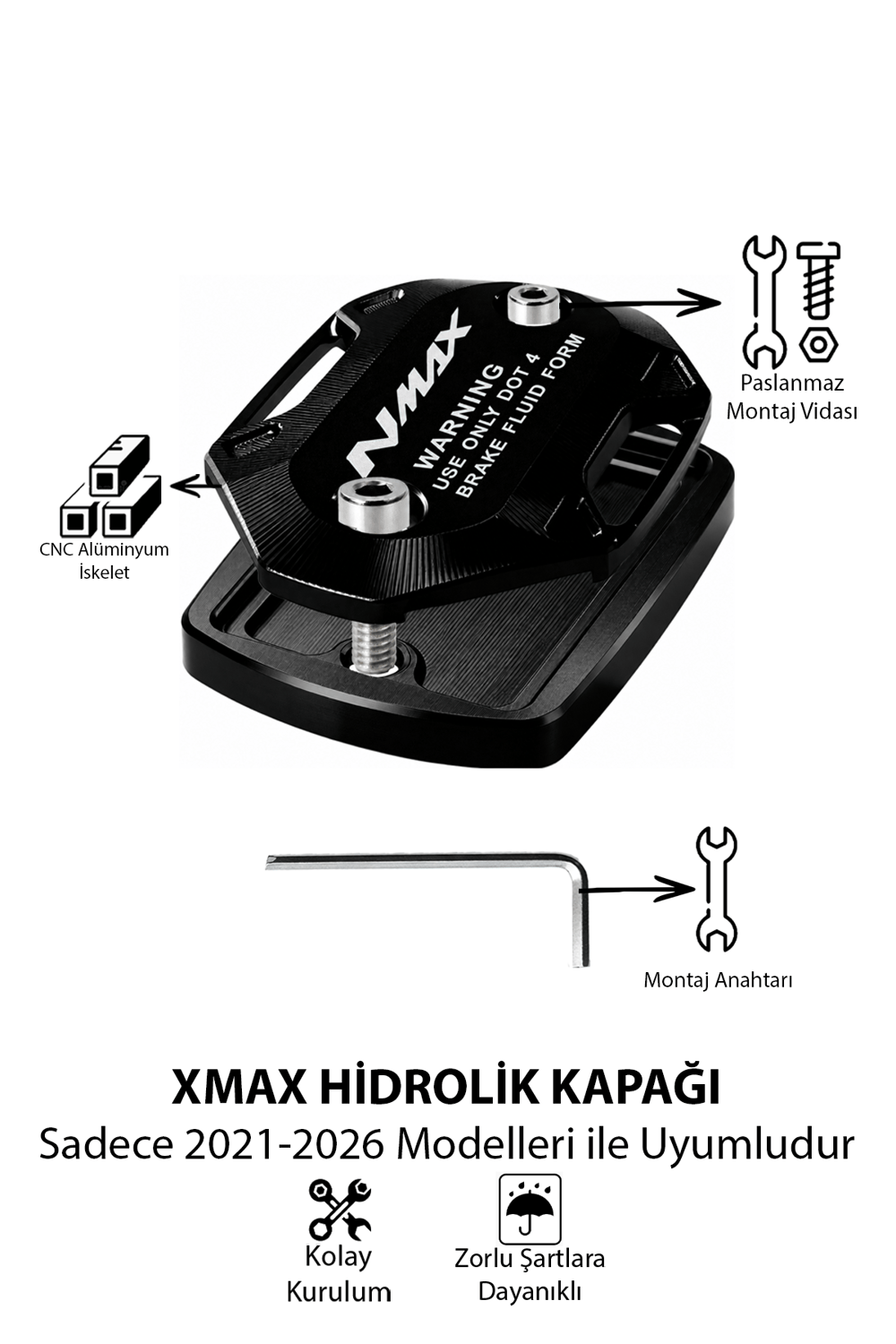 Yamaha Nmax Uyumlu Hidrolik Kapağı 2021-2026 Cnc Siyah
