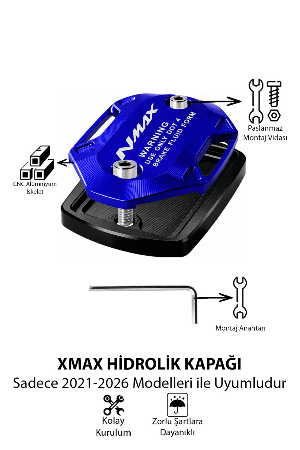 Yamaha Nmax Uyumlu Hidrolik Kapağı 2021-2026 Cnc Mavi