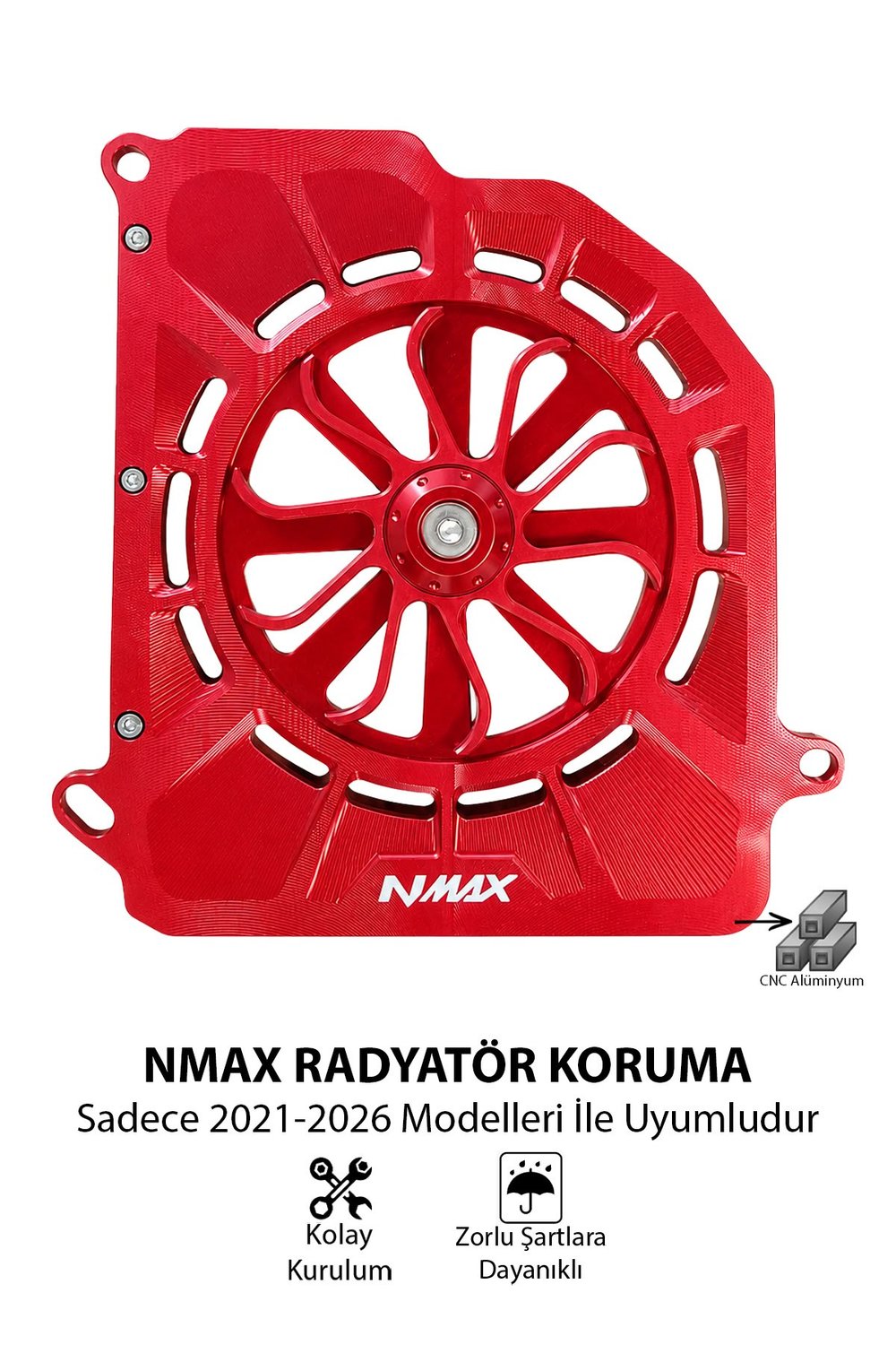 Yamaha Nmax Uyumlu Pervaneli Radyatör Koruması 2021-2026 Cnc Kırmızı