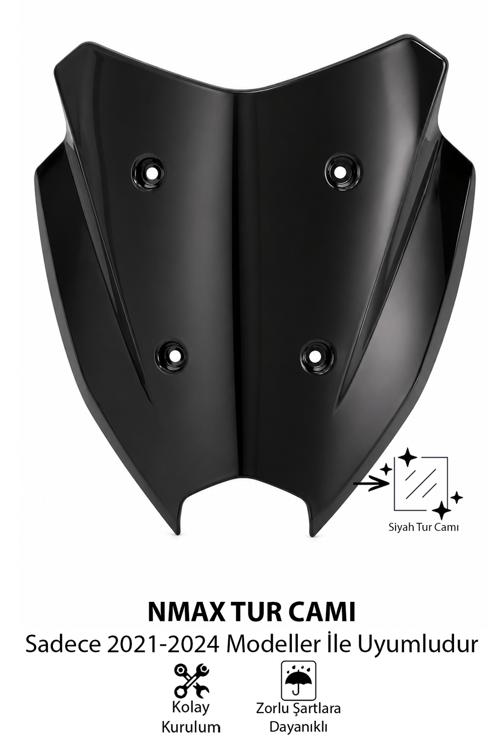 Yamaha Nmax Uyumlu Sport Tur Camı 2025-2026 Siyah