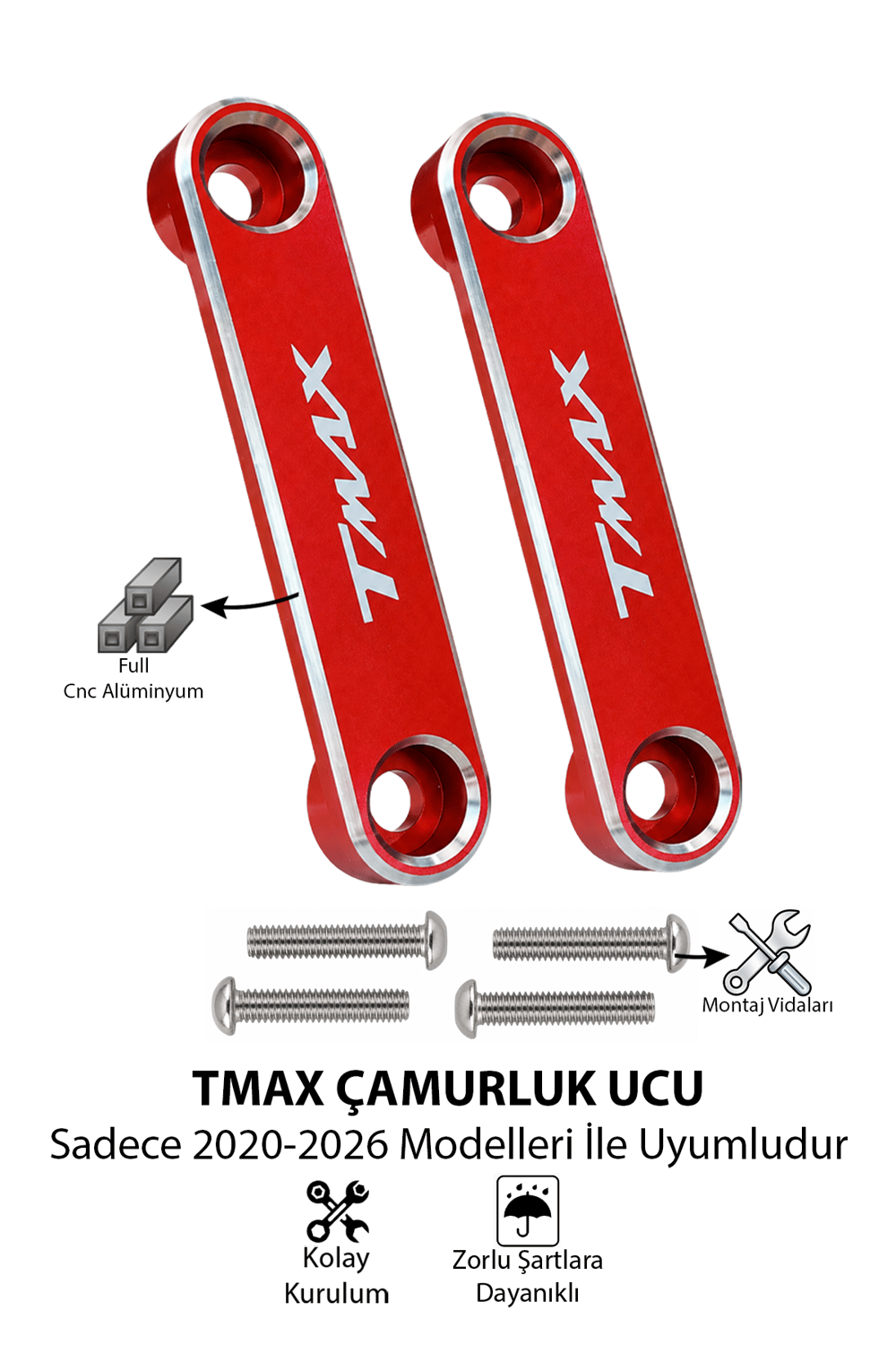 Yamaha Tmax Uyumlu Çamurluk Ucu 2020-2026 Cnc Kırmızı