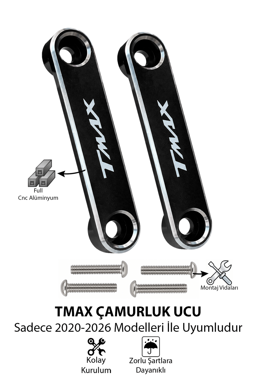 Yamaha Tmax Uyumlu Çamurluk Ucu 2020-2026 Cnc Siyah