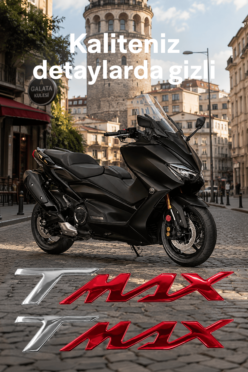 Yamaha Tmax Uyumlu Logo Sticker 2021-2026 Gümüş-Kırmızı