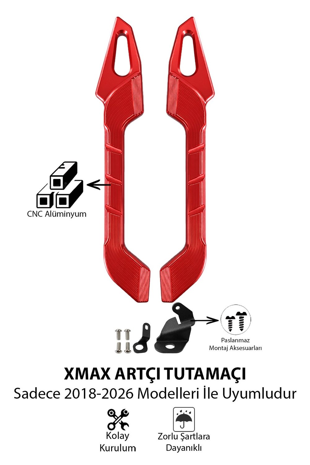Yamaha Xmax Uyumlu Artçı Tutamaç 2018-2026 Cnc Kırmızı