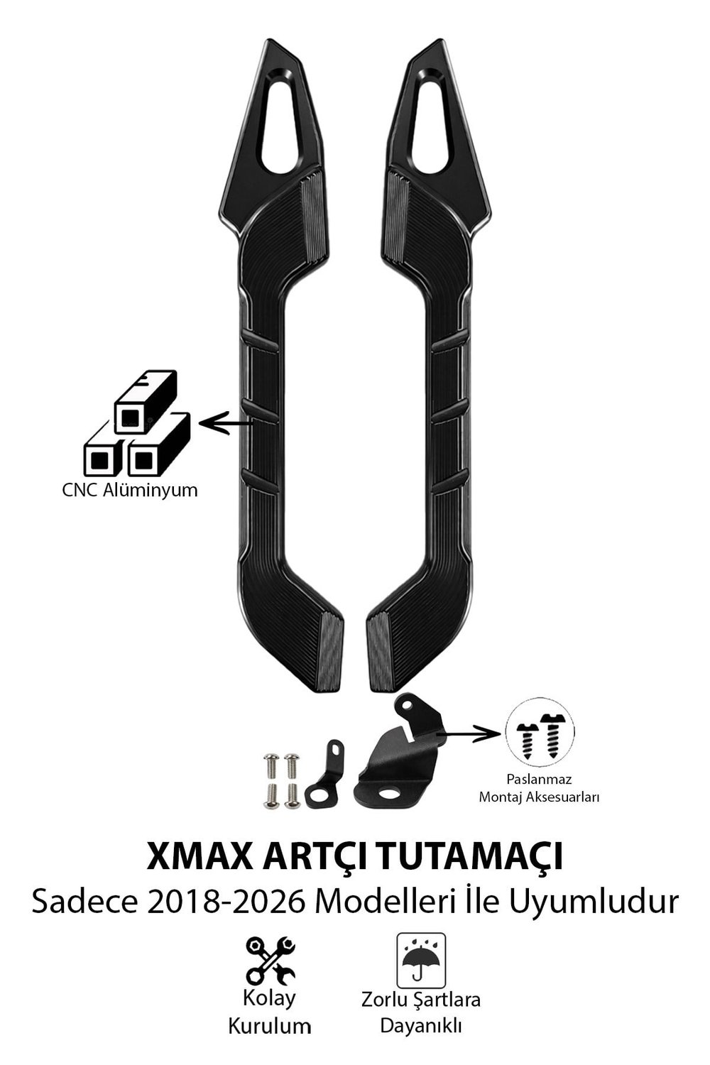 Yamaha Xmax Uyumlu Artçı Tutamaç 2018-2026 Cnc Siyah