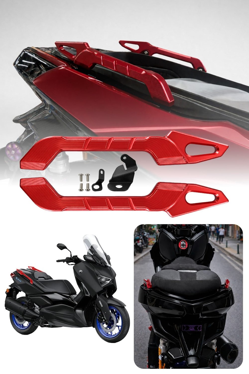 Yamaha Xmax Uyumlu Artçı Tutamaç 2018-2026 Cnc Kırmızı