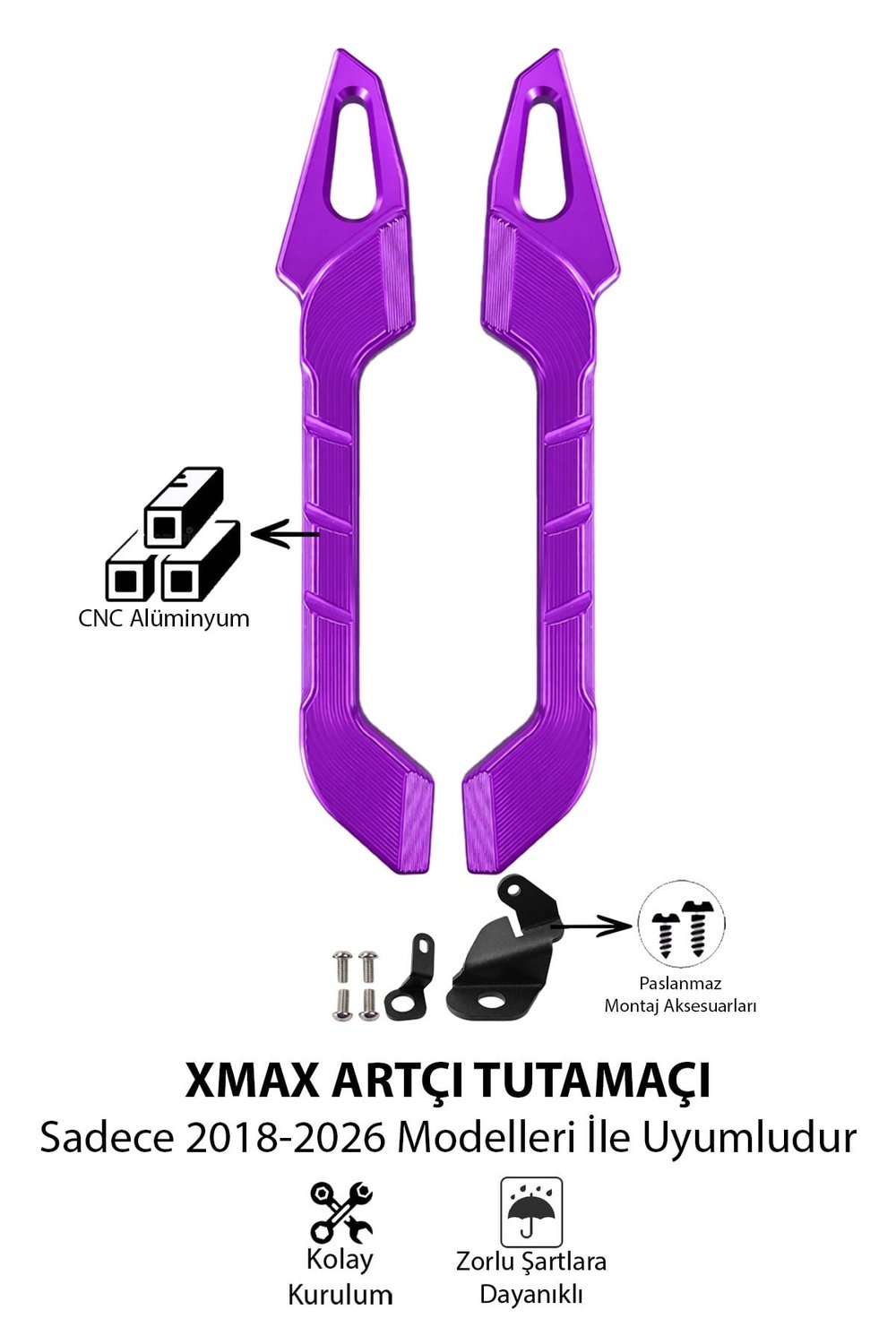 Yamaha Xmax Uyumlu Artçı Tutamaç 2018-2026 Cnc Mor