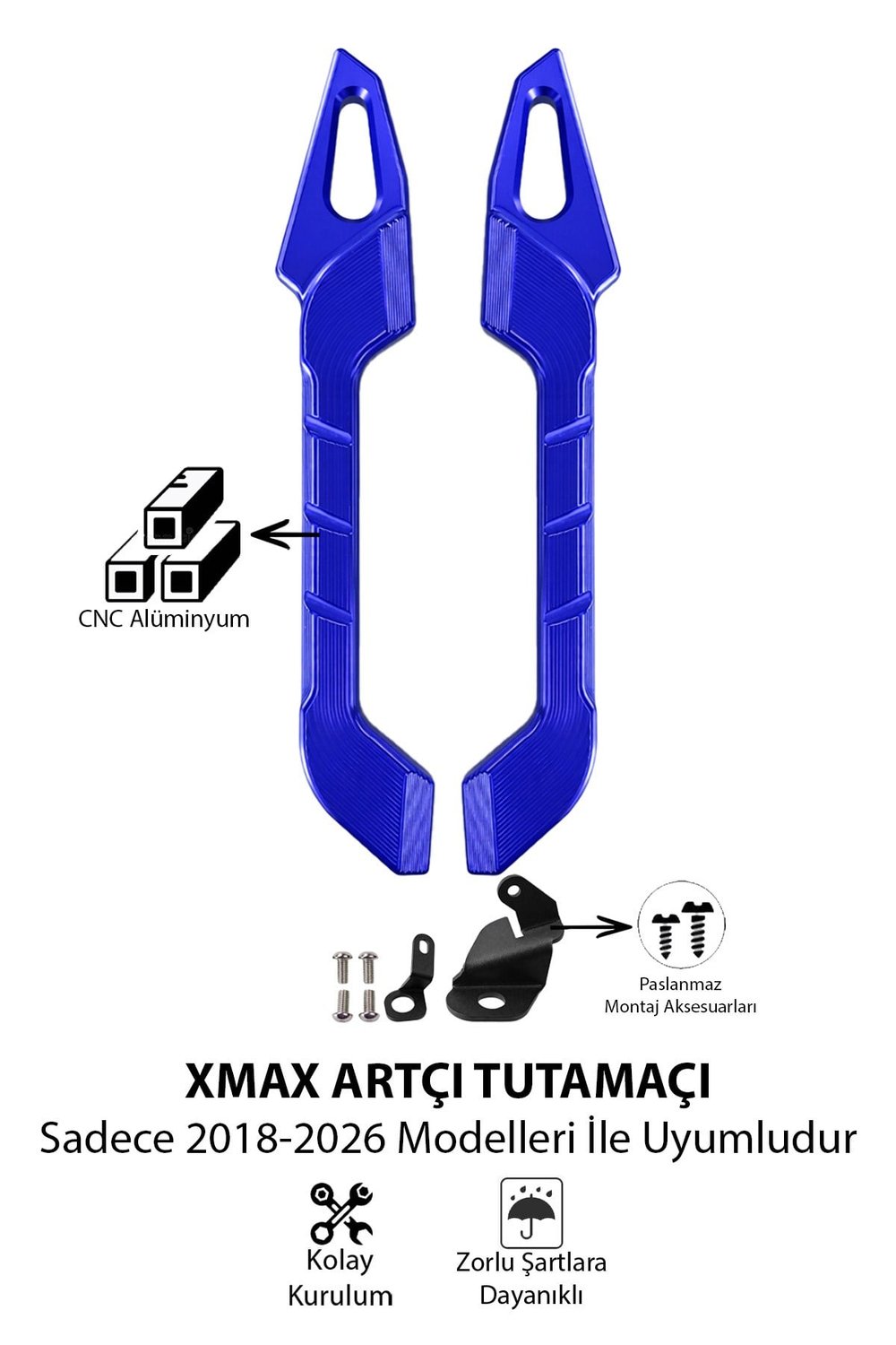 Yamaha Xmax Uyumlu Artçı Tutamaç 2018-2026 Cnc Mavi